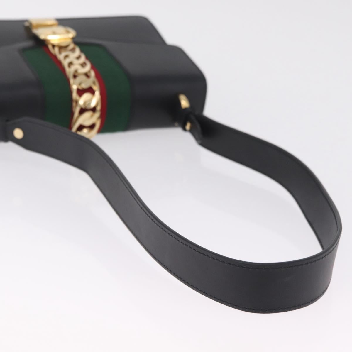 GUCCI Web Sherry Line Silvi Shoulder Bag Leather Black Gold 421882 Auth 209243V