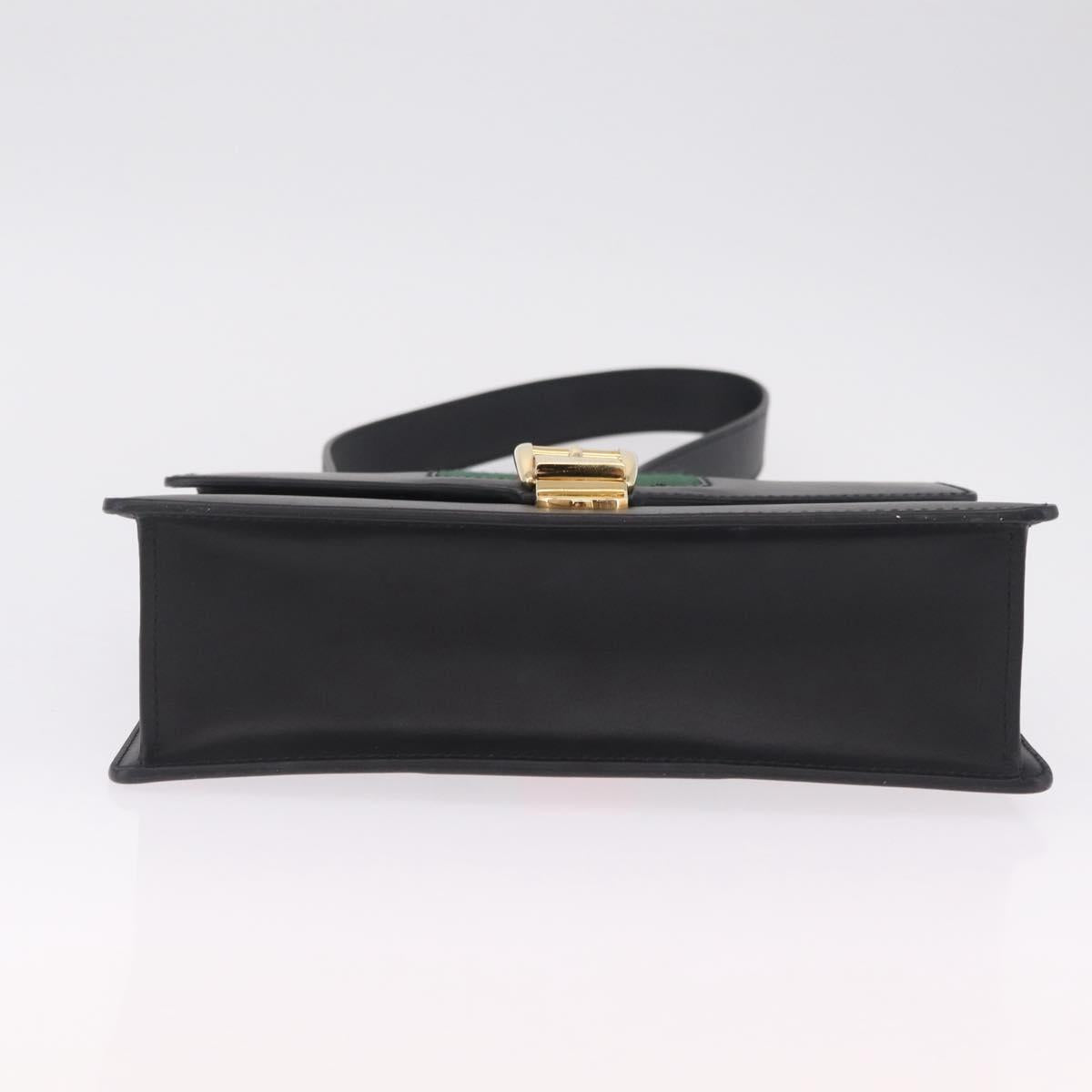 GUCCI Web Sherry Line Silvi Shoulder Bag Leather Black Gold 421882 Auth 209243V