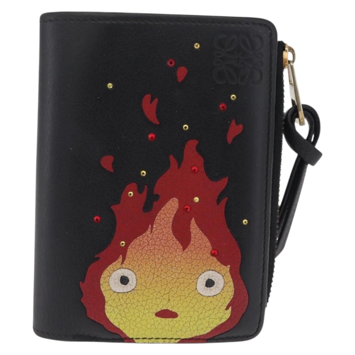 LOEWE Ghibli Howl's Moving Castle Calcifer Wallet Leather Black Auth 209245M