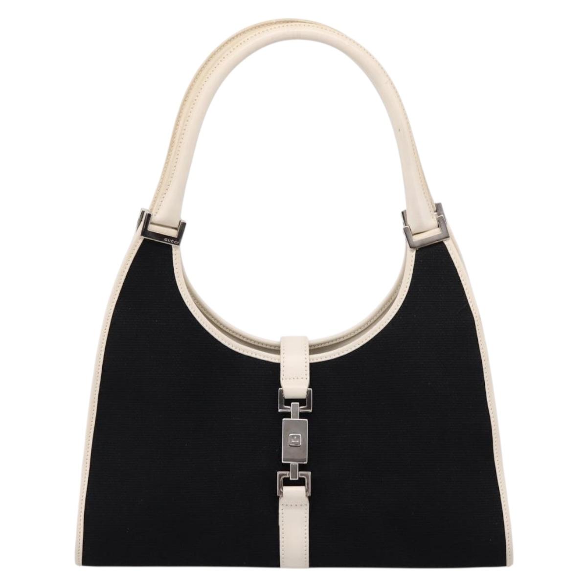 GUCCI Jackie Shoulder Bag Canvas Black Silver 002 1067 1705 Auth 209253A