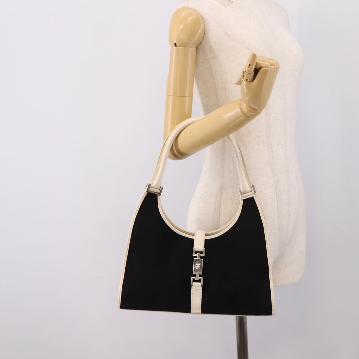 GUCCI Jackie Shoulder Bag Canvas Black Silver 002 1067 1705 Auth 209253A