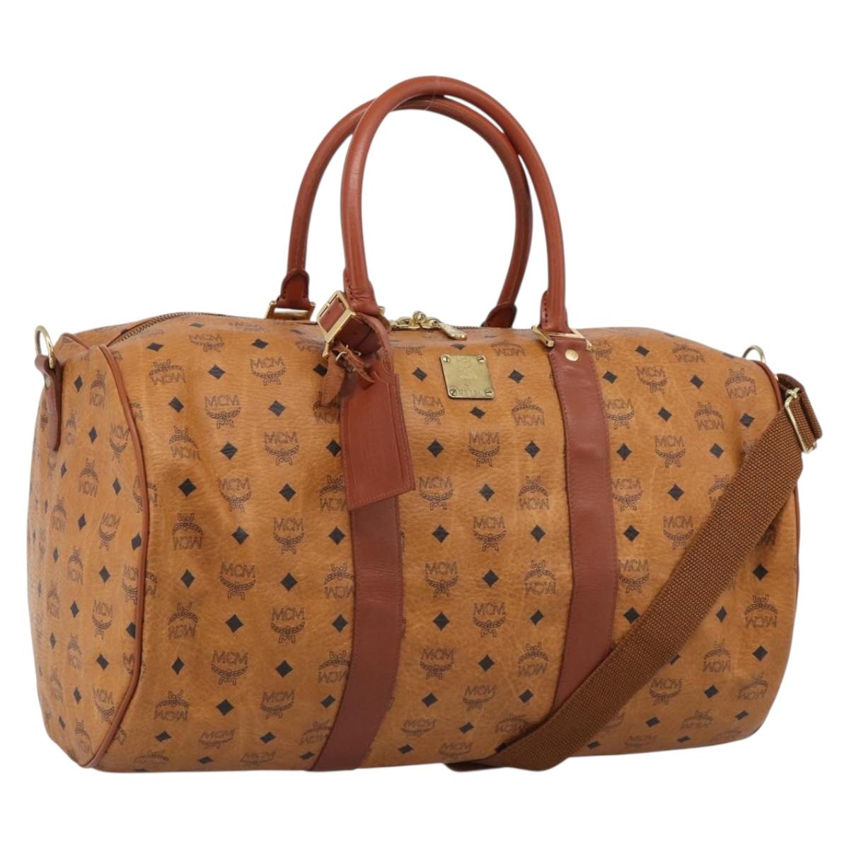 MCM Logogram Vicetos Boston Bag PVC Leather 2way Brown Gold Auth 209255