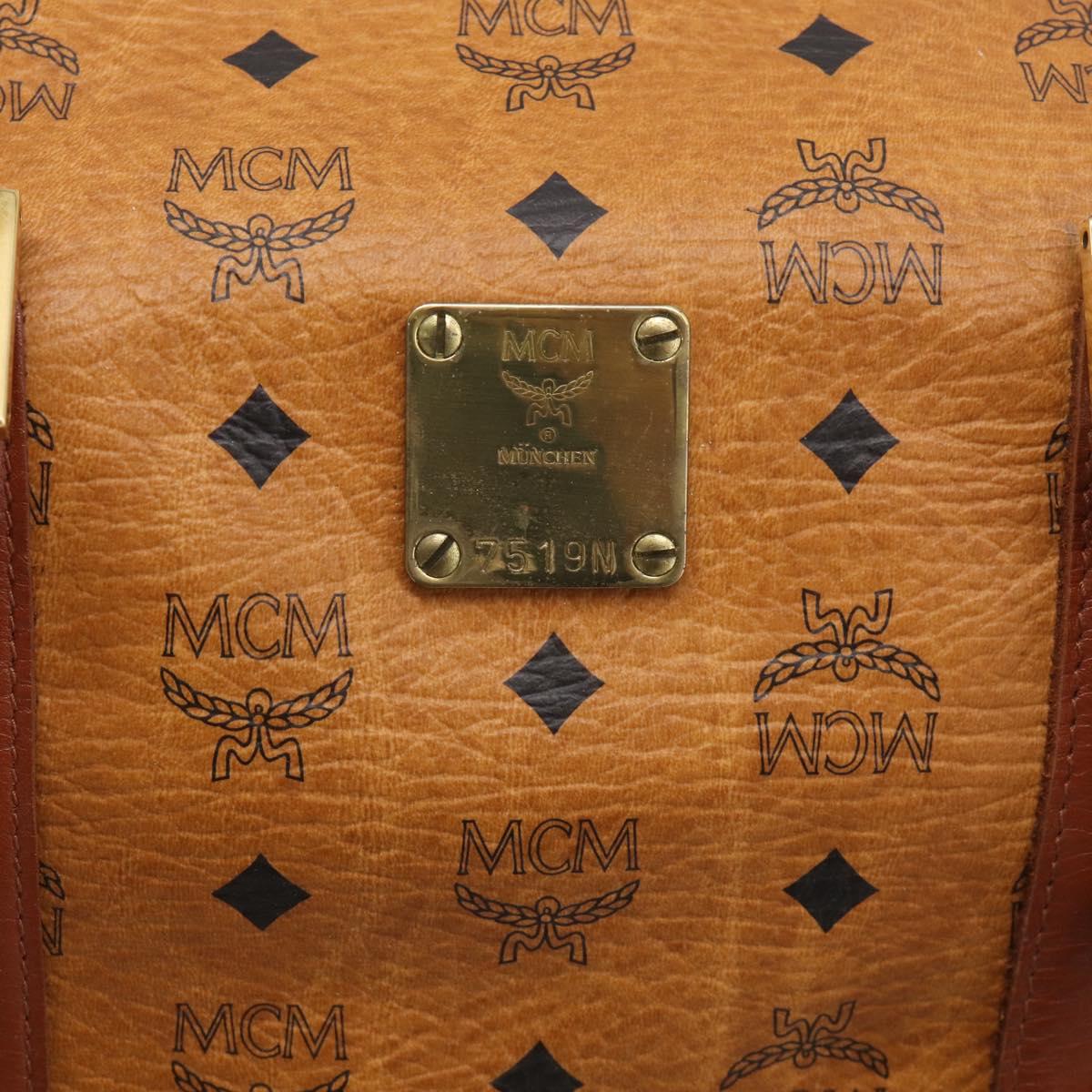 MCM Logogram Vicetos Boston Bag PVC Leather 2way Brown Gold Auth 209255