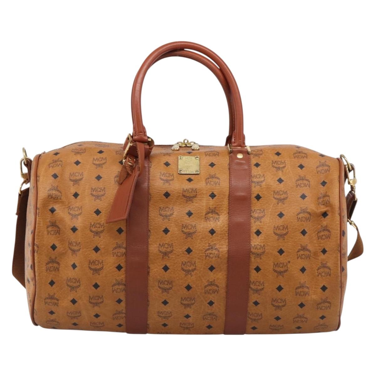MCM Logogram Vicetos Boston Bag PVC Leather 2way Brown Gold Auth 209255