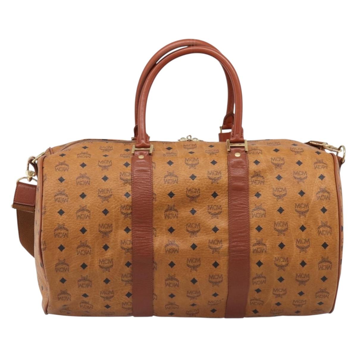 MCM Logogram Vicetos Boston Bag PVC Leather 2way Brown Gold Auth 209255
