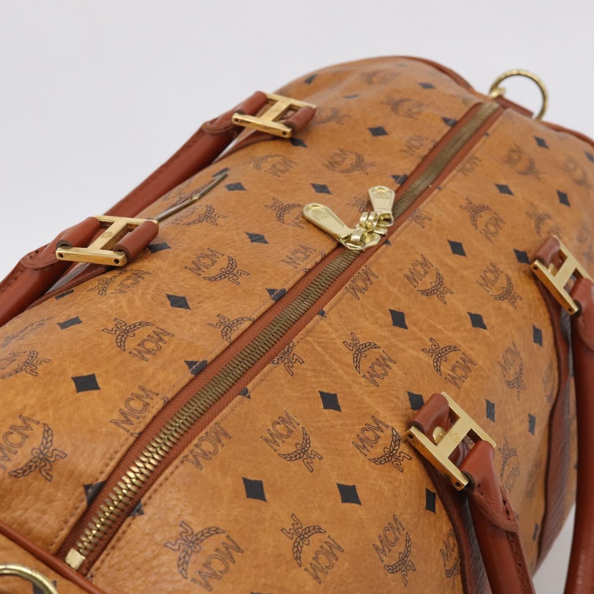 MCM Logogram Vicetos Boston Bag PVC Leather 2way Brown Gold Auth 209255