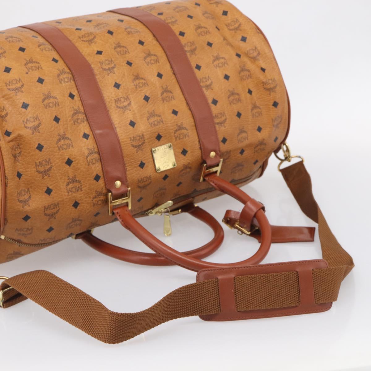 MCM Logogram Vicetos Boston Bag PVC Leather 2way Brown Gold Auth 209255
