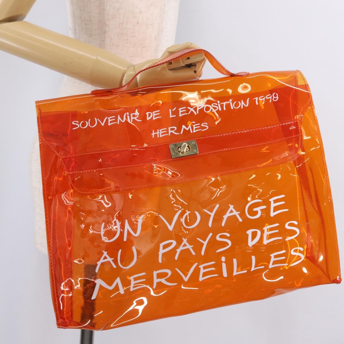 HERMES Vinyl Kelly Hand Bag Vinyl Orange Auth 209264