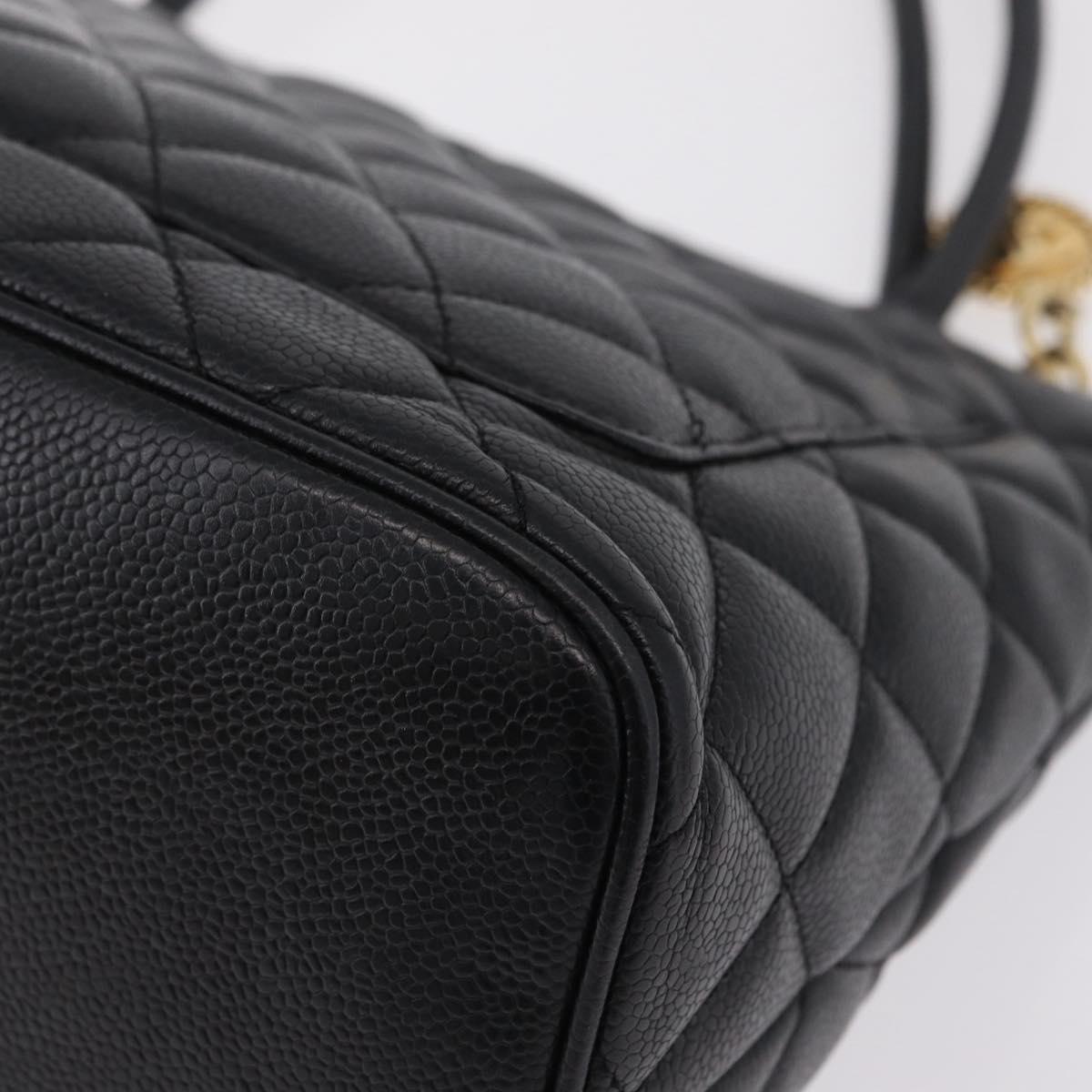 CHANEL Standard Tote Bag Caviar Skin Black Gold CC Auth 209268V