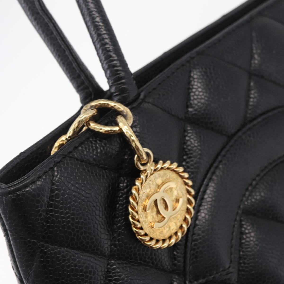 CHANEL Standard Tote Bag Caviar Skin Black Gold CC Auth 209268V