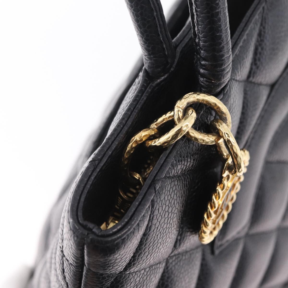 CHANEL Standard Tote Bag Caviar Skin Black Gold CC Auth 209268V