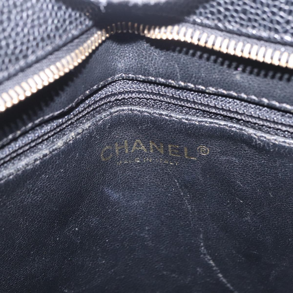 CHANEL Standard Tote Bag Caviar Skin Black Gold CC Auth 209268V