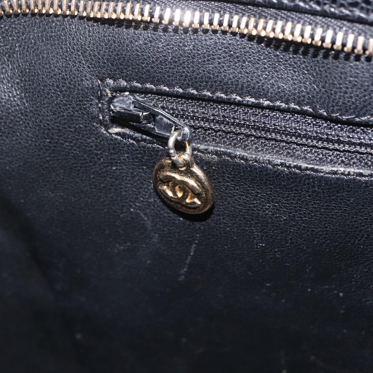 CHANEL Standard Tote Bag Caviar Skin Black Gold CC Auth 209268V