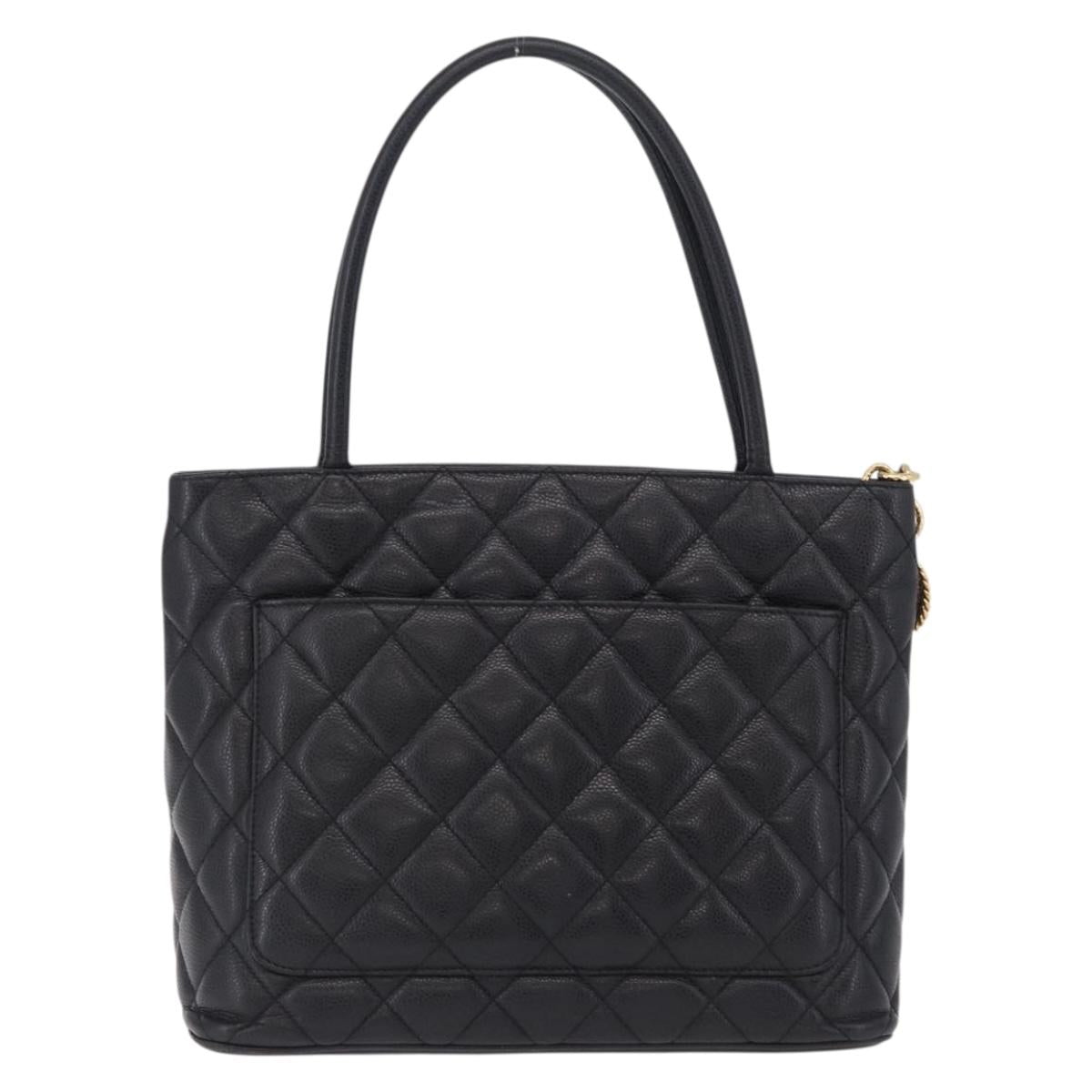 CHANEL Standard Tote Bag Caviar Skin Black Gold CC Auth 209268V