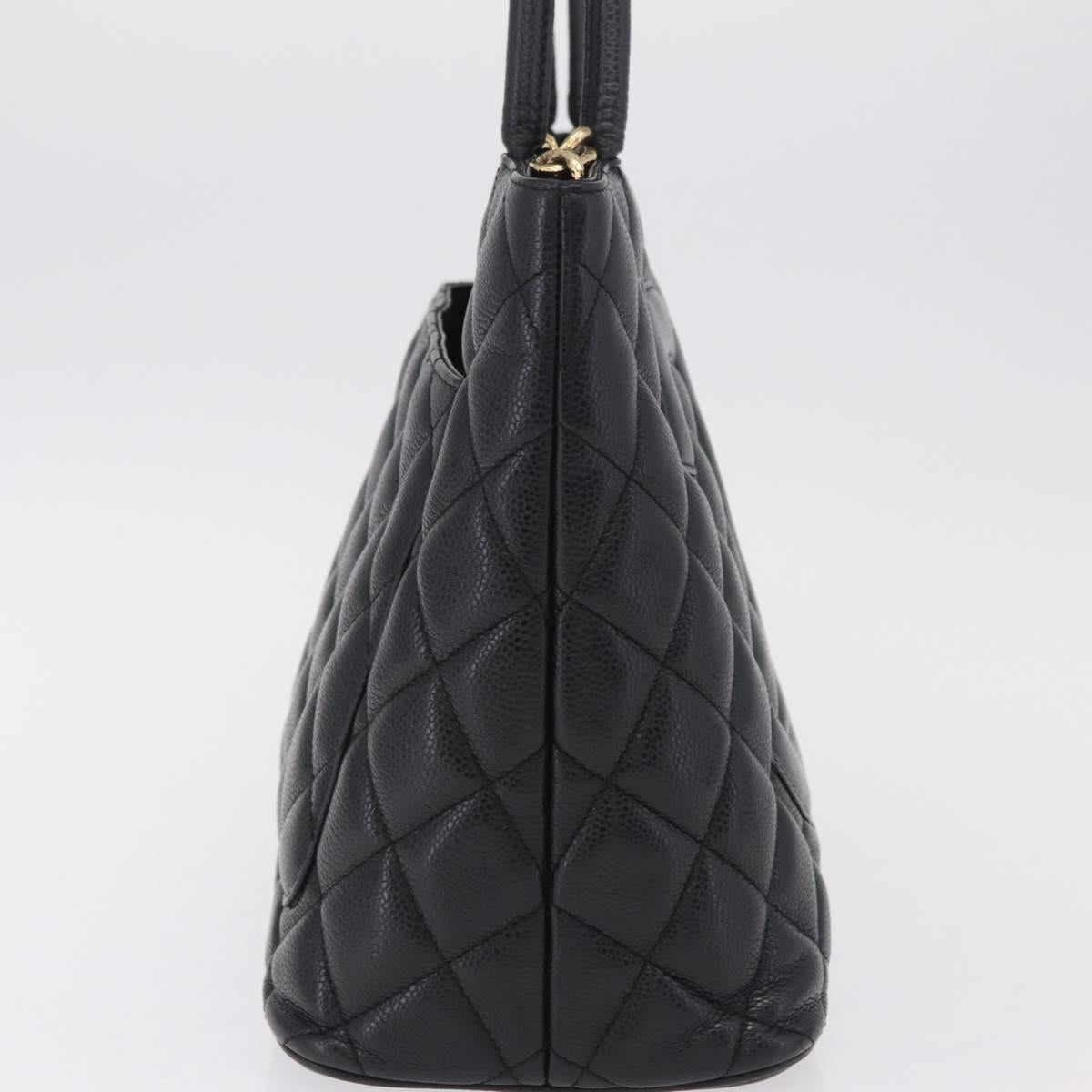 CHANEL Standard Tote Bag Caviar Skin Black Gold CC Auth 209268V