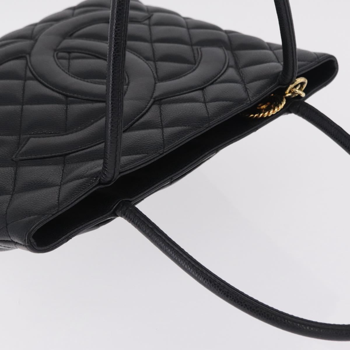 CHANEL Standard Tote Bag Caviar Skin Black Gold CC Auth 209268V