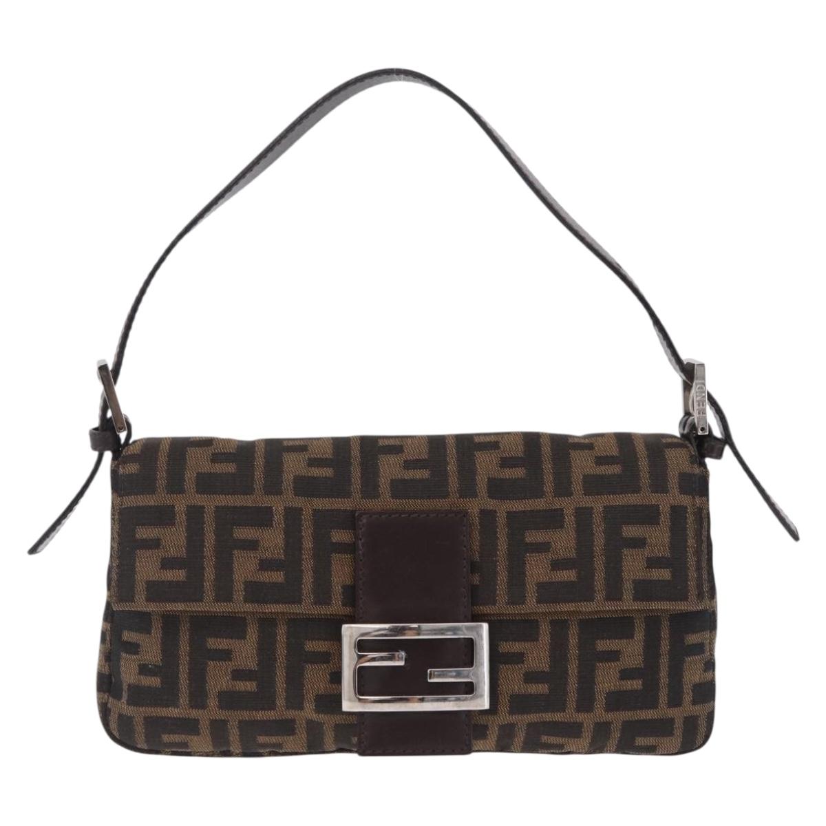 FENDI Zucca Canvas Mamma Baguette Shoulder Bag Brown Black Auth 209289V