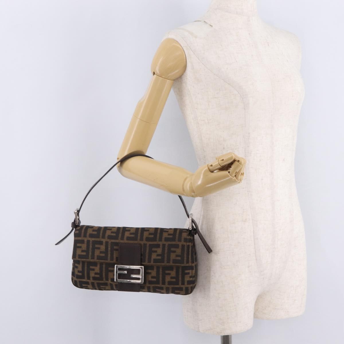 FENDI Zucca Canvas Mamma Baguette Shoulder Bag Brown Black Auth 209289V