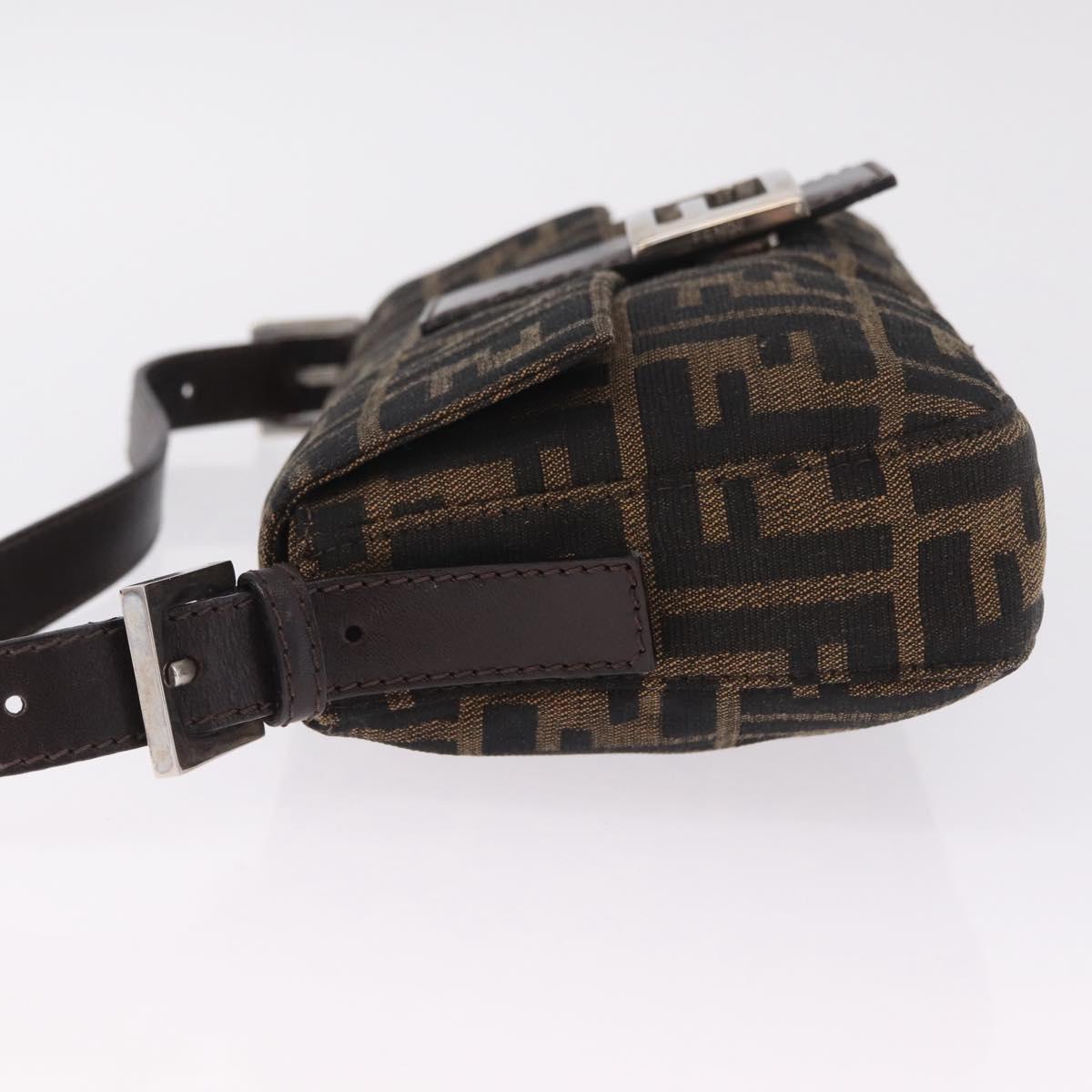 FENDI Zucca Canvas Mamma Baguette Shoulder Bag Brown Black Auth 209289V