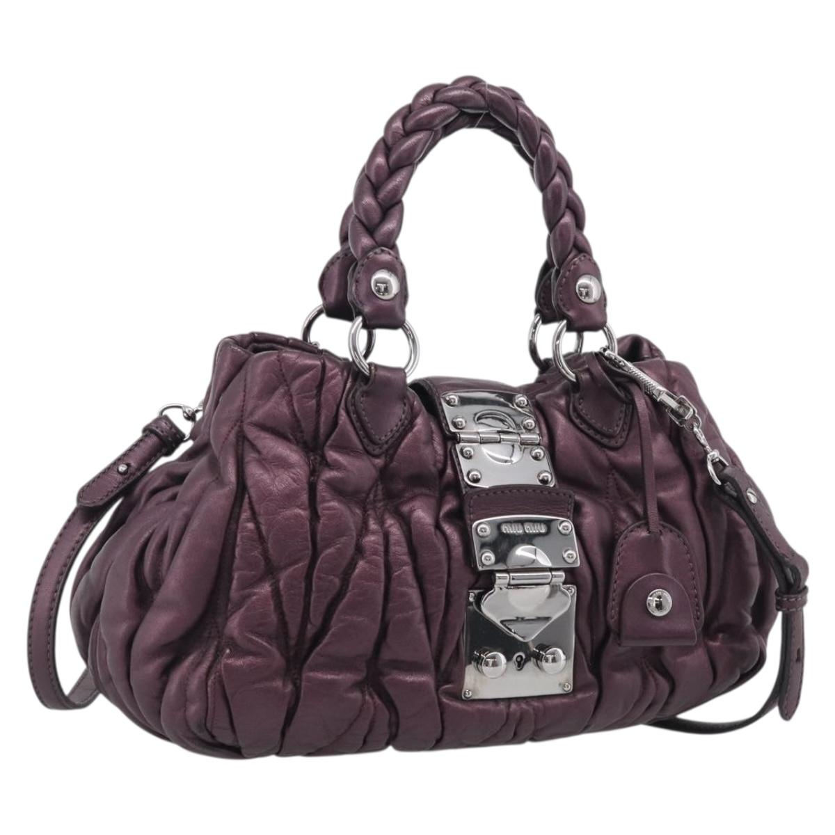 Miu Miu Hand Bag Leather 2way Purple Silver Auth 209320V