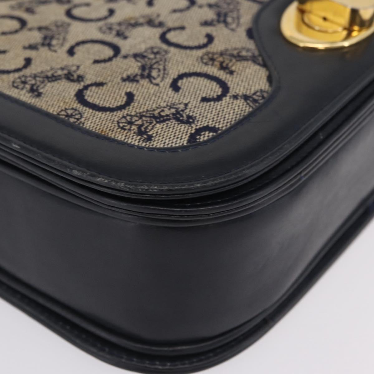 CELINE C Macadam Canvas Shoulder Bag Navy Gold Auth 209321