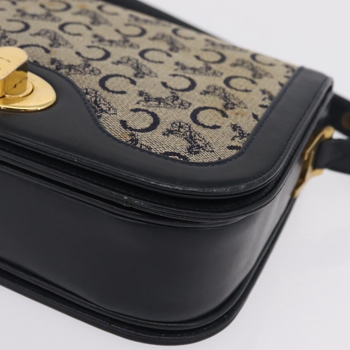 CELINE C Macadam Canvas Shoulder Bag Navy Gold Auth 209321