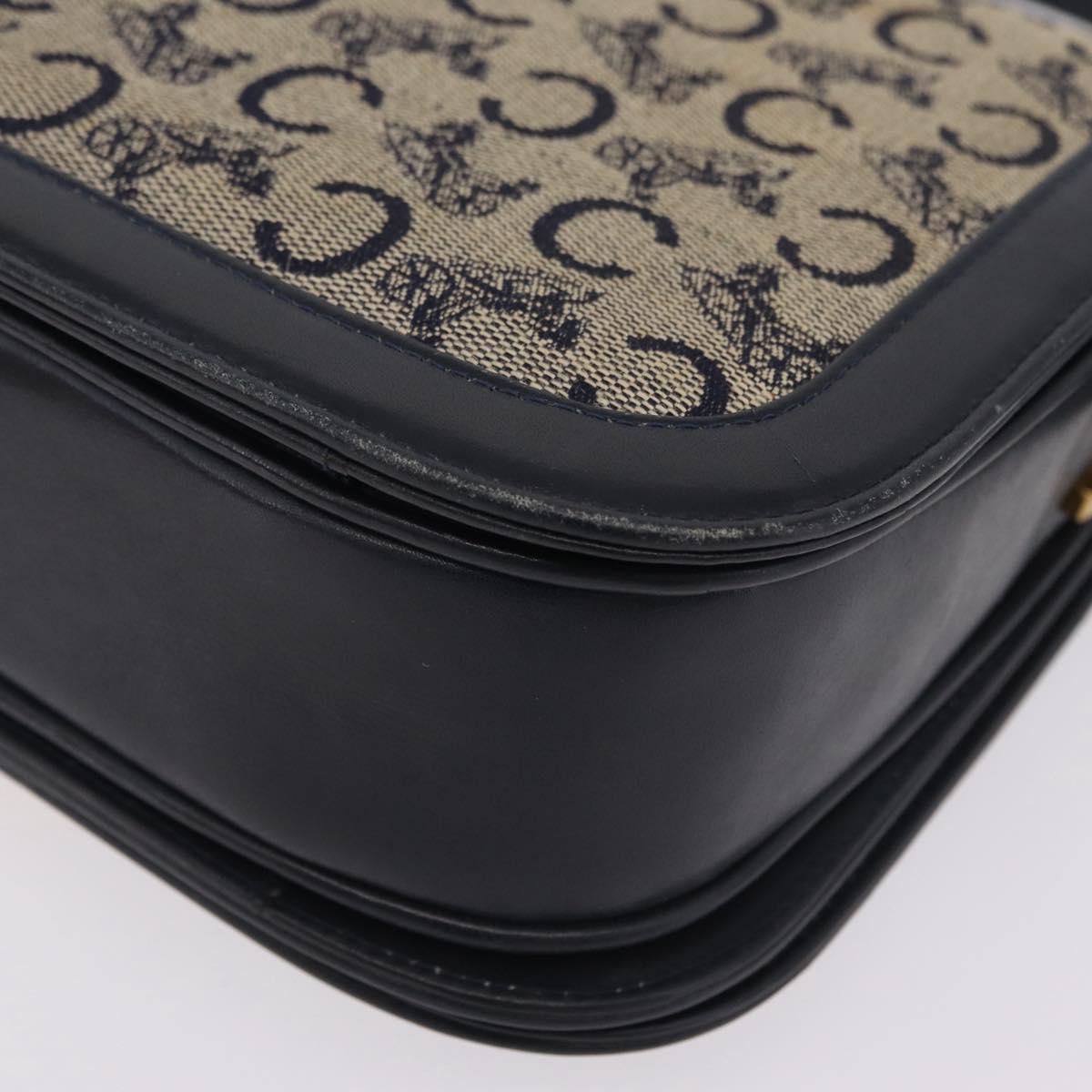 CELINE C Macadam Canvas Shoulder Bag Navy Gold Auth 209321