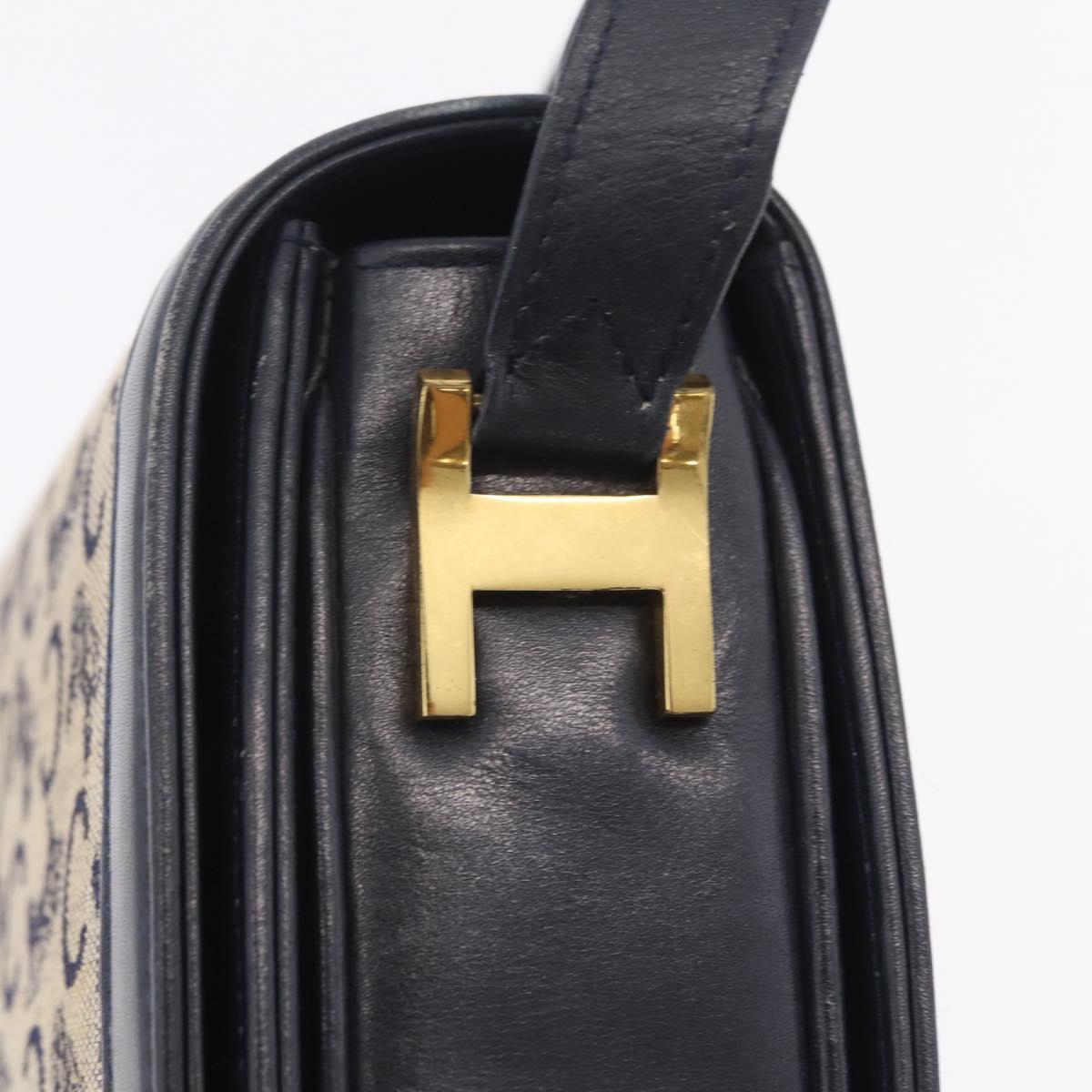 CELINE C Macadam Canvas Shoulder Bag Navy Gold Auth 209321