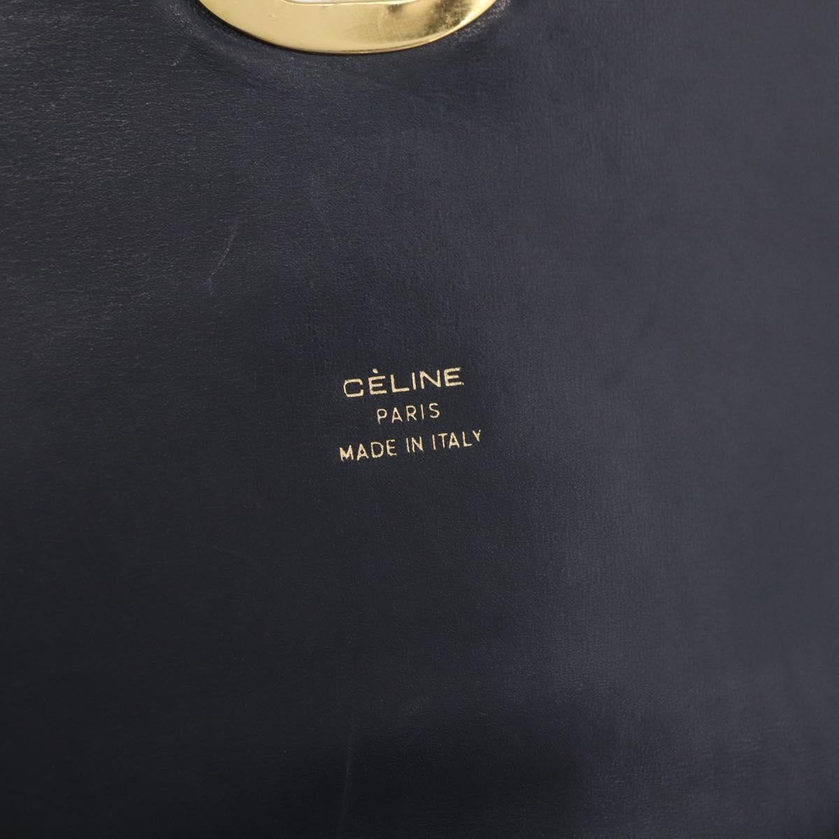 CELINE C Macadam Canvas Shoulder Bag Navy Gold Auth 209321