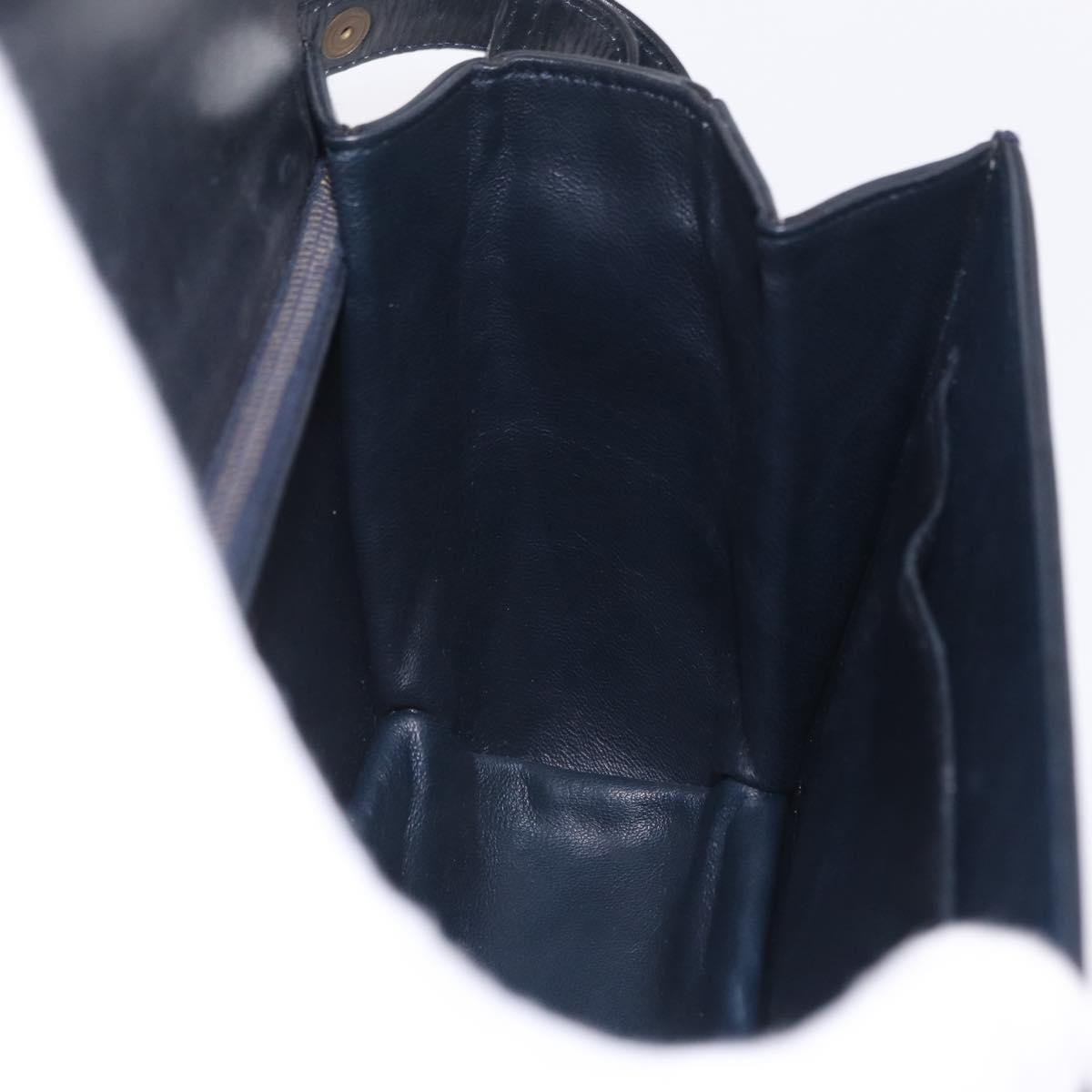 CELINE C Macadam Canvas Shoulder Bag Navy Gold Auth 209321