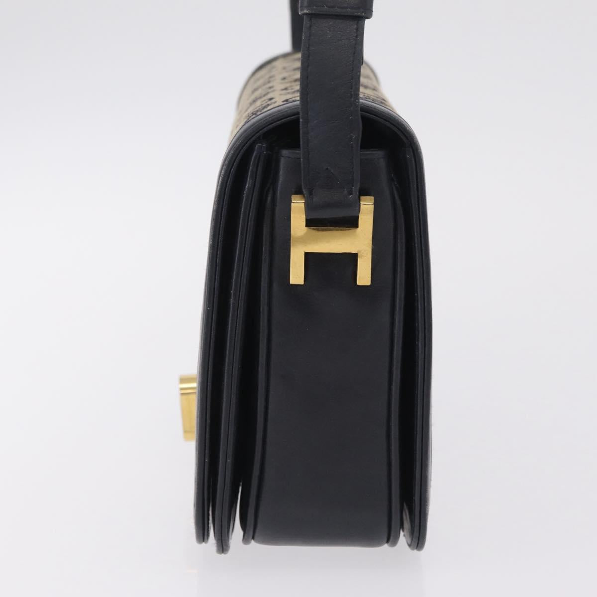 CELINE C Macadam Canvas Shoulder Bag Navy Gold Auth 209321