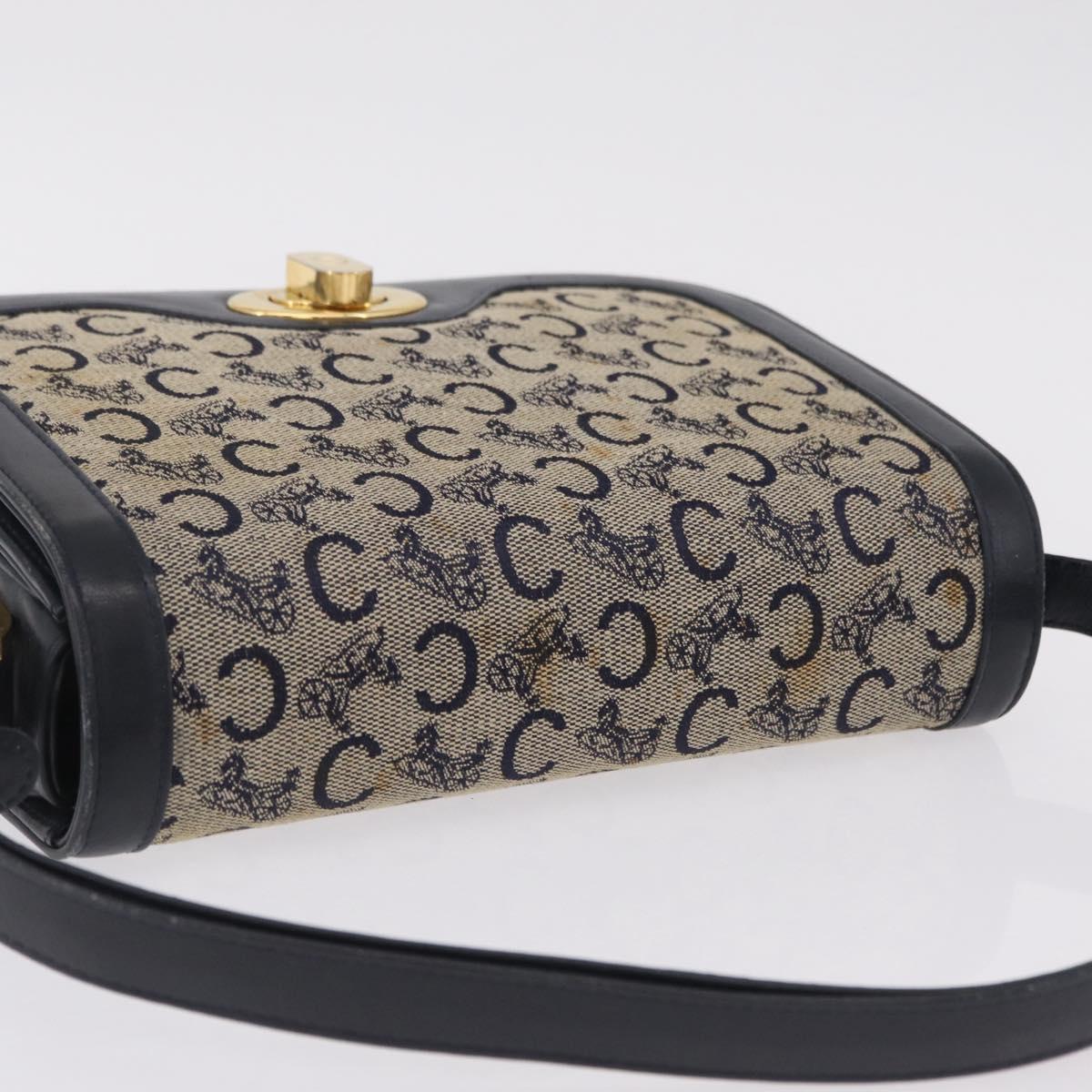 CELINE C Macadam Canvas Shoulder Bag Navy Gold Auth 209321