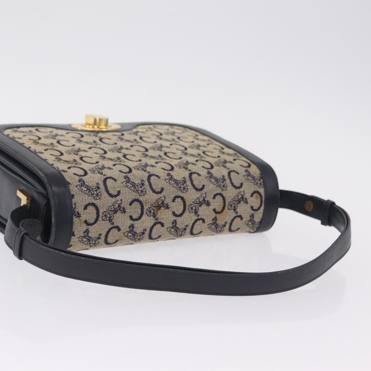 CELINE C Macadam Canvas Shoulder Bag Navy Gold Auth 209321