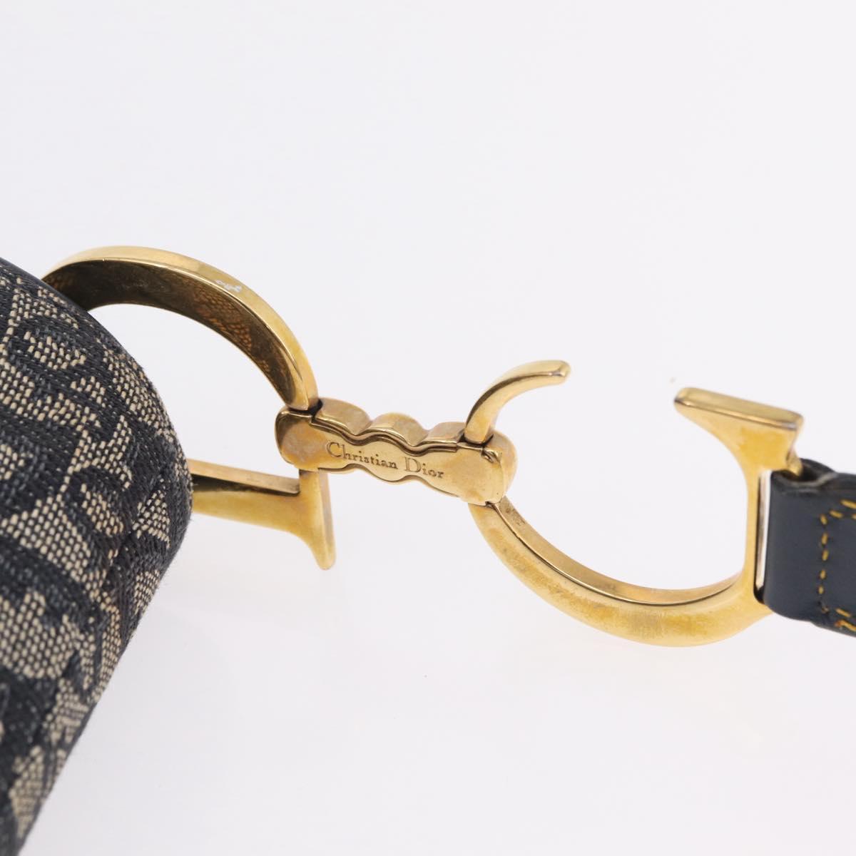 Christian Dior Trotter Canvas Double Saddle Shoulder Bag Navy Gold Auth 209322M