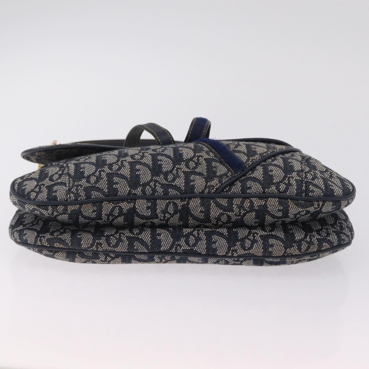 Christian Dior Trotter Canvas Double Saddle Shoulder Bag Navy Gold Auth 209322M