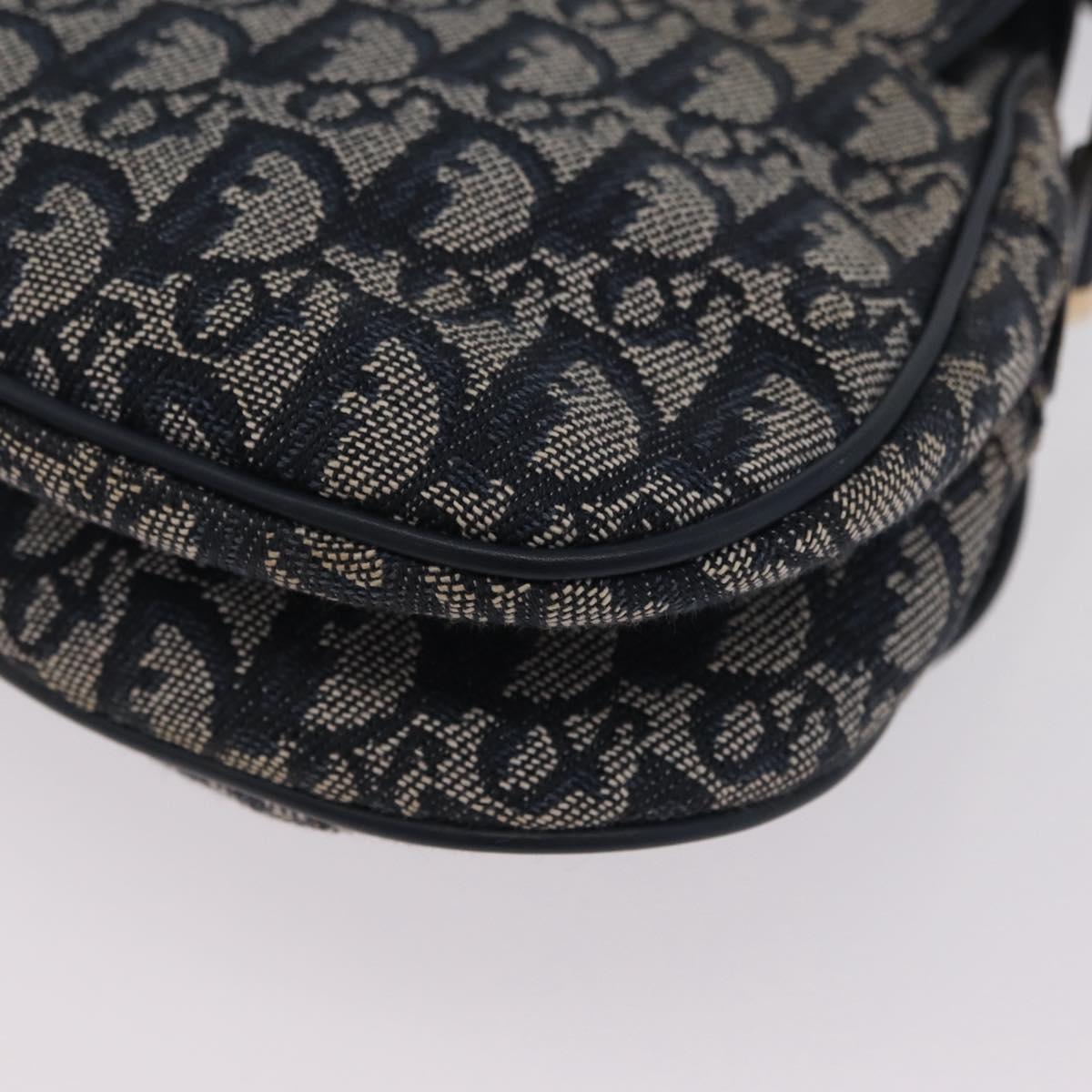 Christian Dior Trotter Canvas Double Saddle Shoulder Bag Navy Gold Auth 209322M