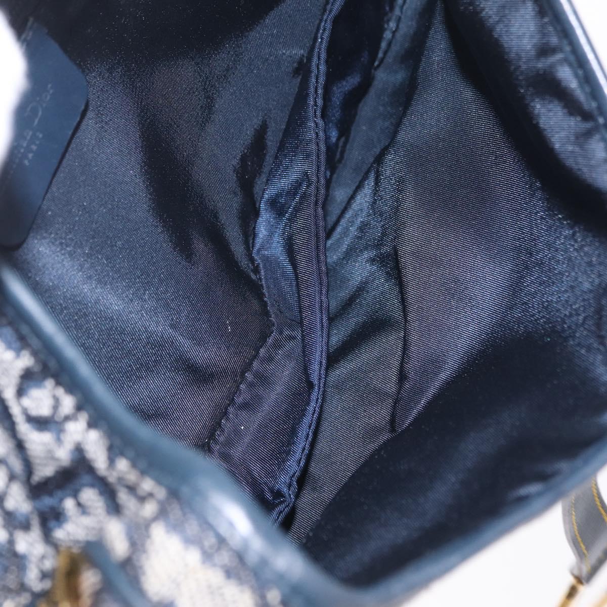 Christian Dior Trotter Canvas Double Saddle Shoulder Bag Navy Gold Auth 209322M