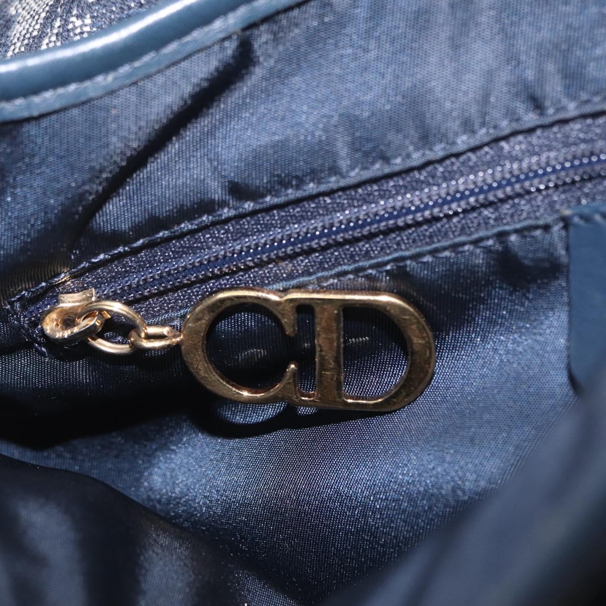 Christian Dior Trotter Canvas Double Saddle Shoulder Bag Navy Gold Auth 209322M