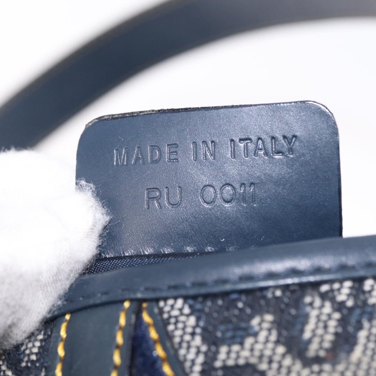 Christian Dior Trotter Canvas Double Saddle Shoulder Bag Navy Gold Auth 209322M