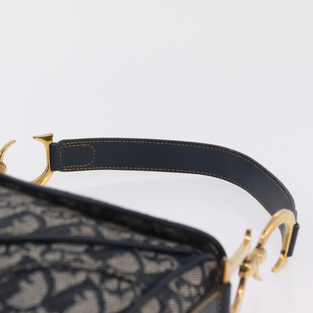 Christian Dior Trotter Canvas Double Saddle Shoulder Bag Navy Gold Auth 209322M
