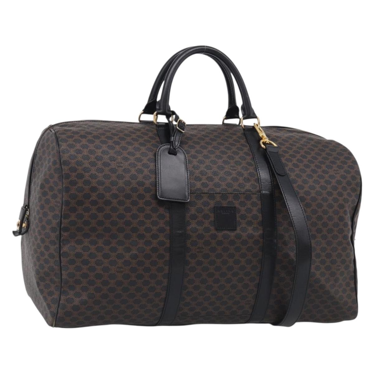 CELINE Macadam Canvas Boston Bag PVC Leather Black Gold Auth 209324V