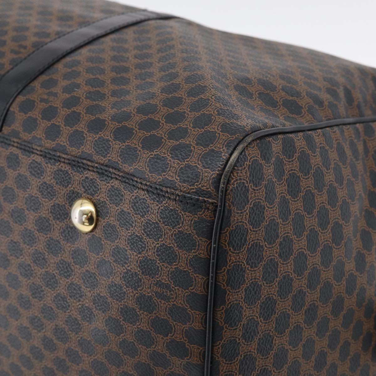 CELINE Macadam Canvas Boston Bag PVC Leather Black Gold Auth 209324V
