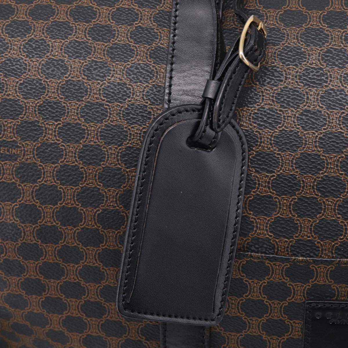CELINE Macadam Canvas Boston Bag PVC Leather Black Gold Auth 209324V