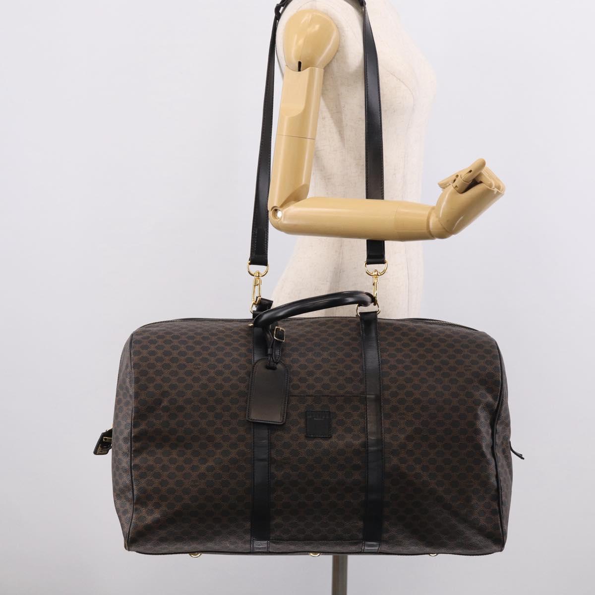 CELINE Macadam Canvas Boston Bag PVC Leather Black Gold Auth 209324V