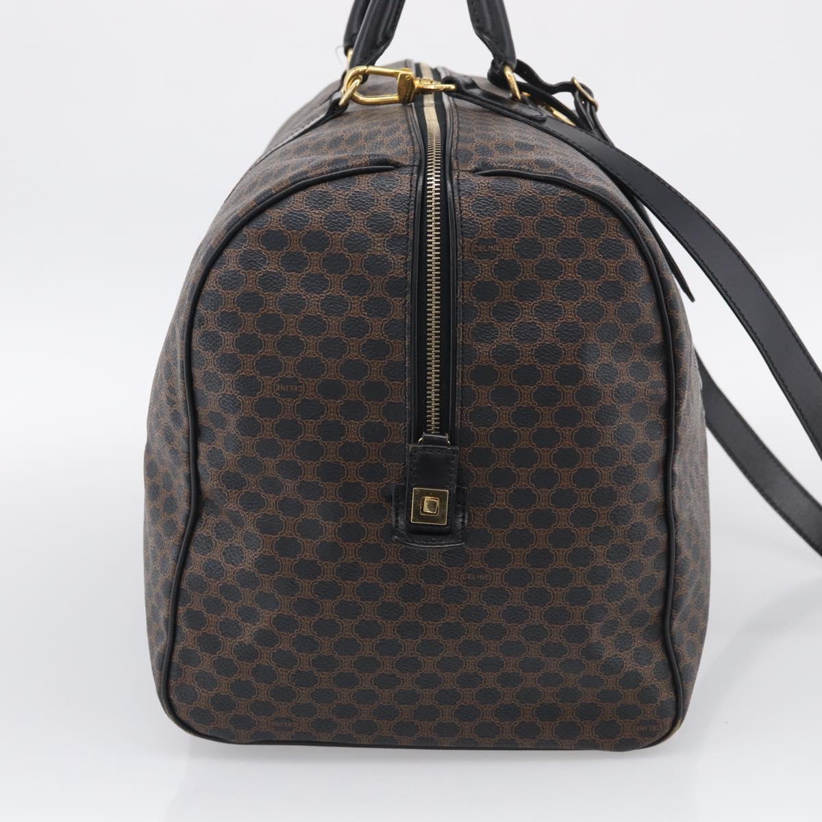 CELINE Macadam Canvas Boston Bag PVC Leather Black Gold Auth 209324V