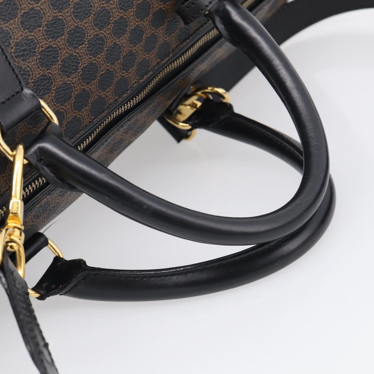 CELINE Macadam Canvas Boston Bag PVC Leather Black Gold Auth 209324V