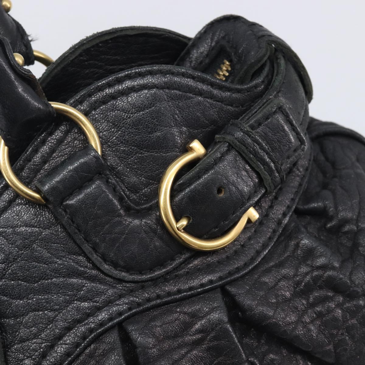 Salvatore Ferragamo Gancini Shoulder Bag Leather Black Gold Auth 209327A