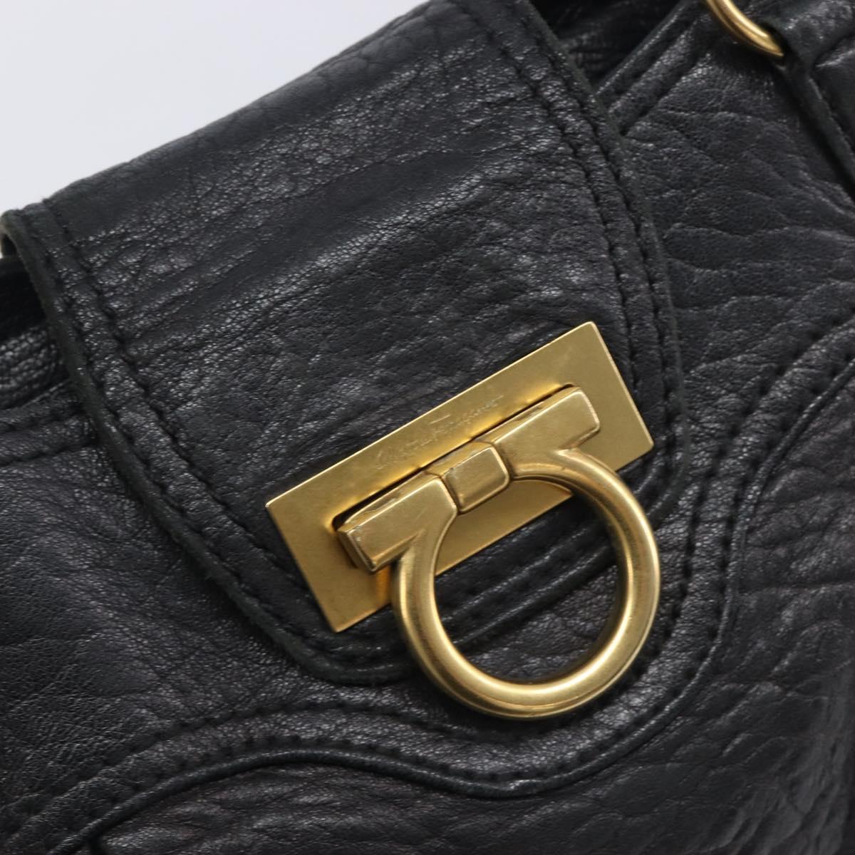 Salvatore Ferragamo Gancini Shoulder Bag Leather Black Gold Auth 209327A