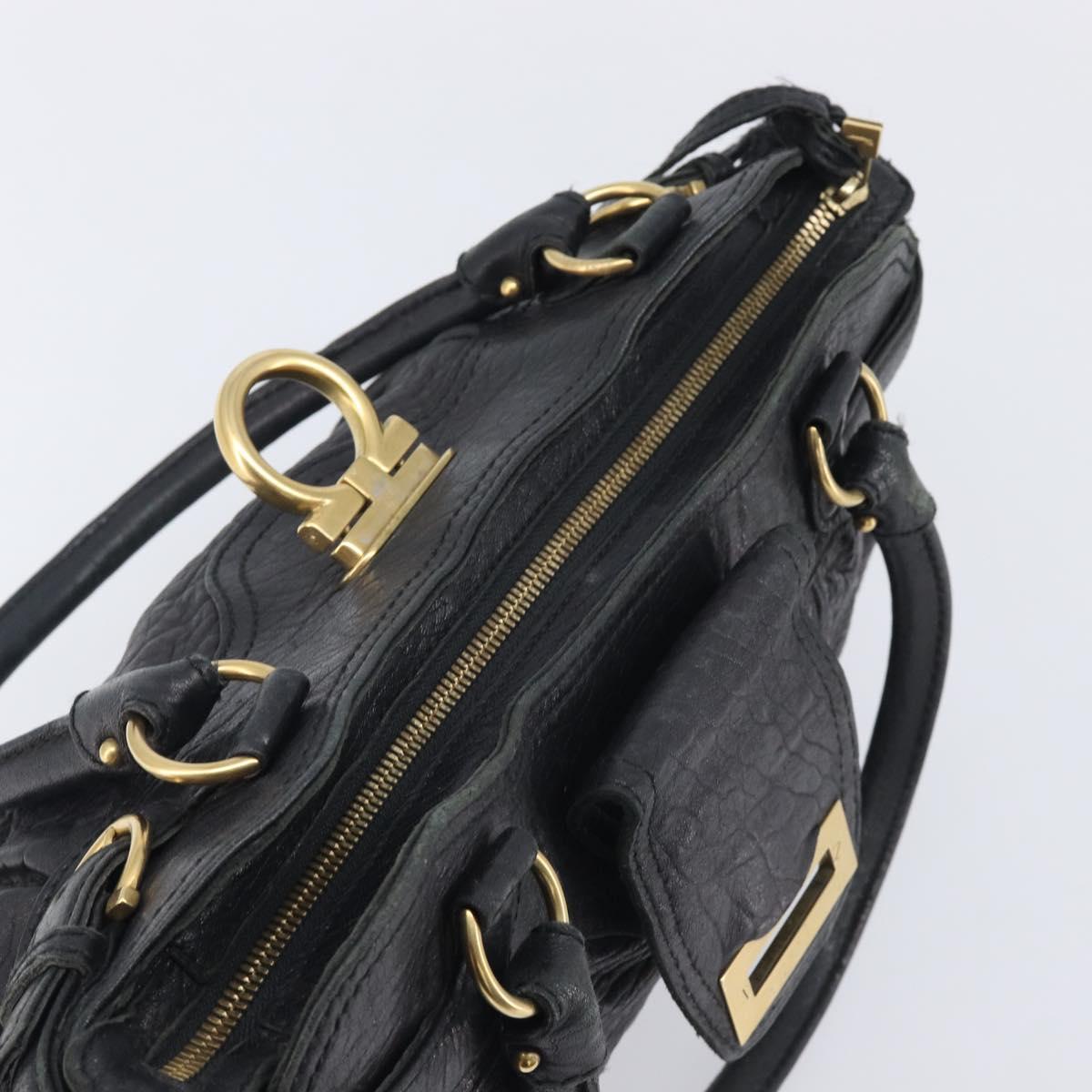 Salvatore Ferragamo Gancini Shoulder Bag Leather Black Gold Auth 209327A