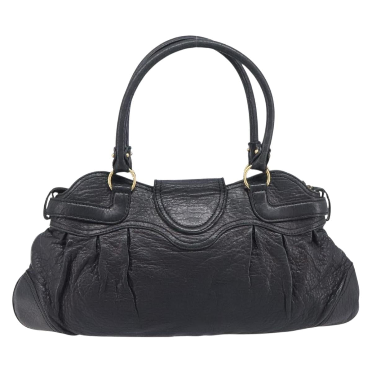 Salvatore Ferragamo Gancini Shoulder Bag Leather Black Gold Auth 209327A